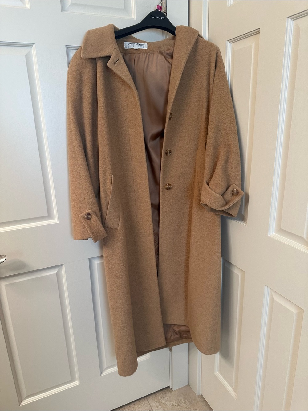 Larry Levine Camel Wool Blend Button Front Coat